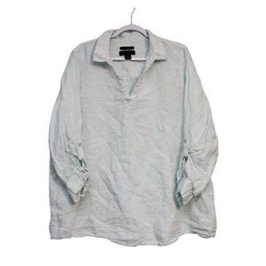Tahari Blouse 2X 100% Linen Pastel Blue Pullover Beach Coastal Lagenlook Boho